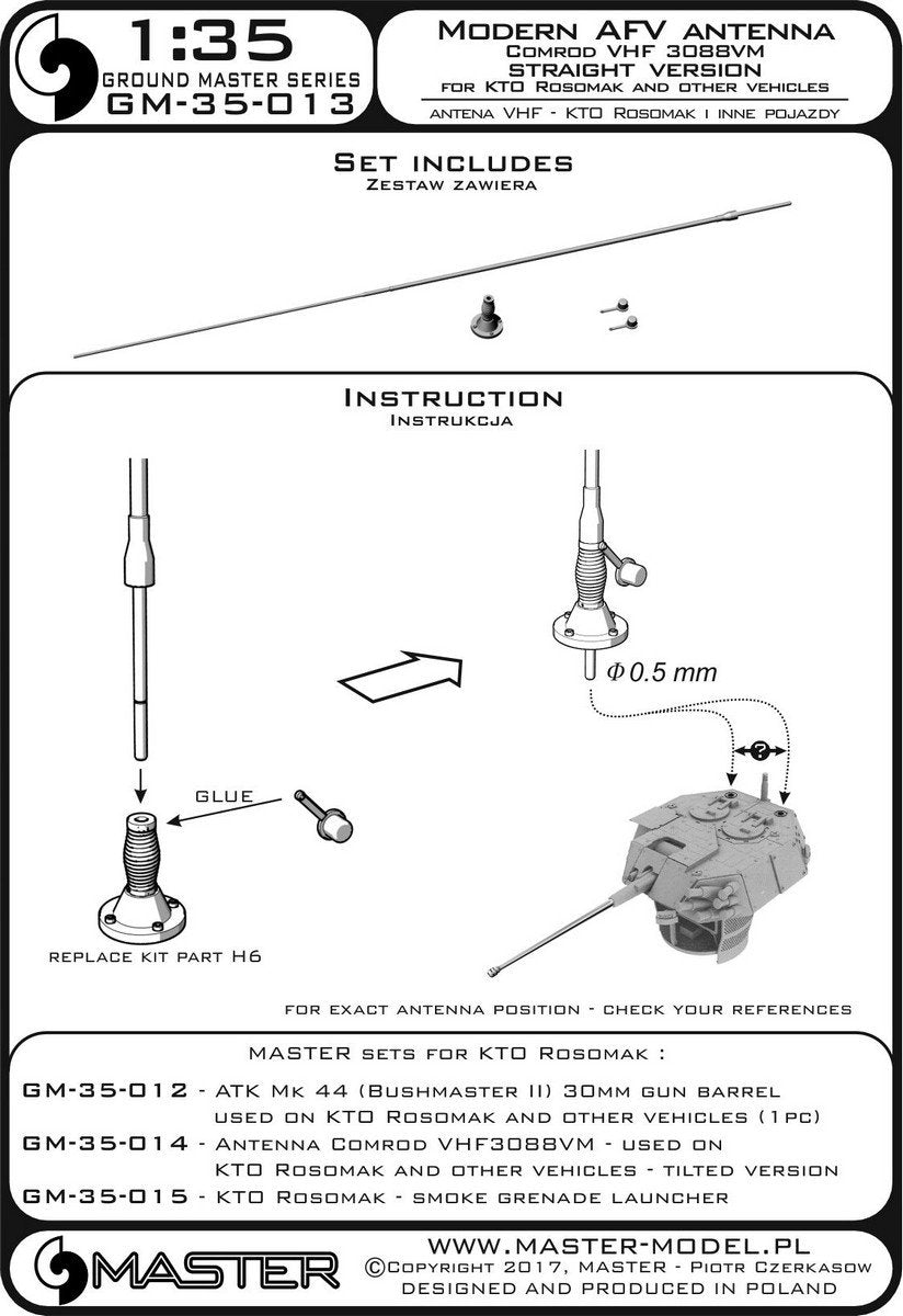 Master GM-35-013 Antena Comrod VHF3088VM - używana na KTO Rosomak i innych pojazdach (1 szt.) - wersja z prostą podstawą 1/35 – immagine 3