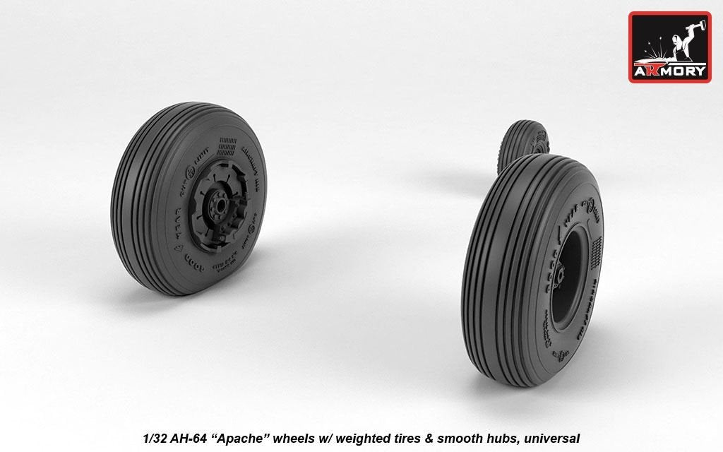 Armory Models AW32311 AH-64 Apache wheels w/ weighted tires, smooth hubs 1/32 – immagine 4