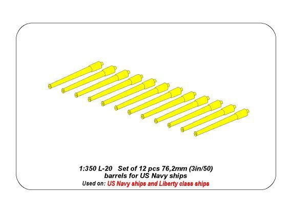 Aber 350L-20 Set of 12 pcs 76,2 mm (3in/50) barrels for US Navy ships 1/350 – Bild 4