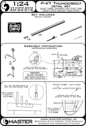 Master AM-24-016 P-47 Thunderbolt - zestaw detali - uzbrojenie, rurka Pitota, celownik 1/24 – imagen 4
