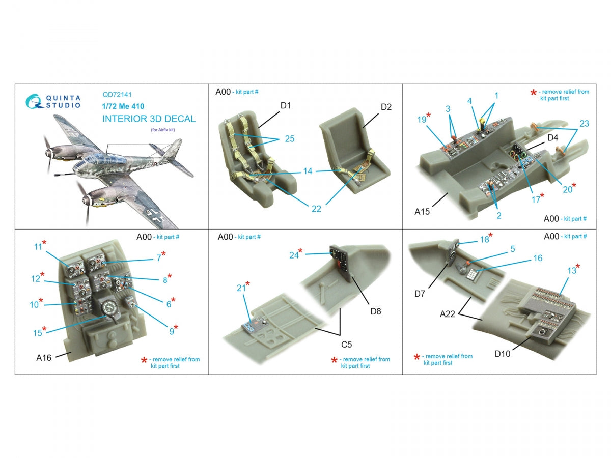 Quinta Studio QD72141 Me 410 3D-Printed coloured Interior on decal paper (Airfix) 1/72 – imagen 2
