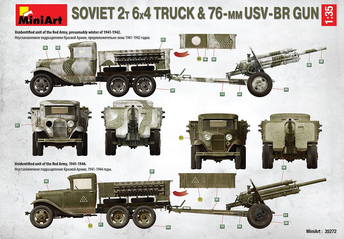 MiniArt 35272 SOVIET 2T 6X4 TRUCK &amp;amp; 76-mm USV-BR GUN 1/35 – imagen 5