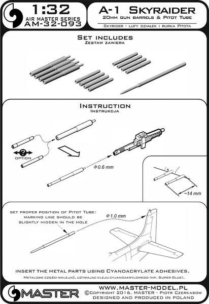 Master AM-32-093 A-1 Skyraider - Canons de 20 mm et tube de Pitot 1/32  – image 4