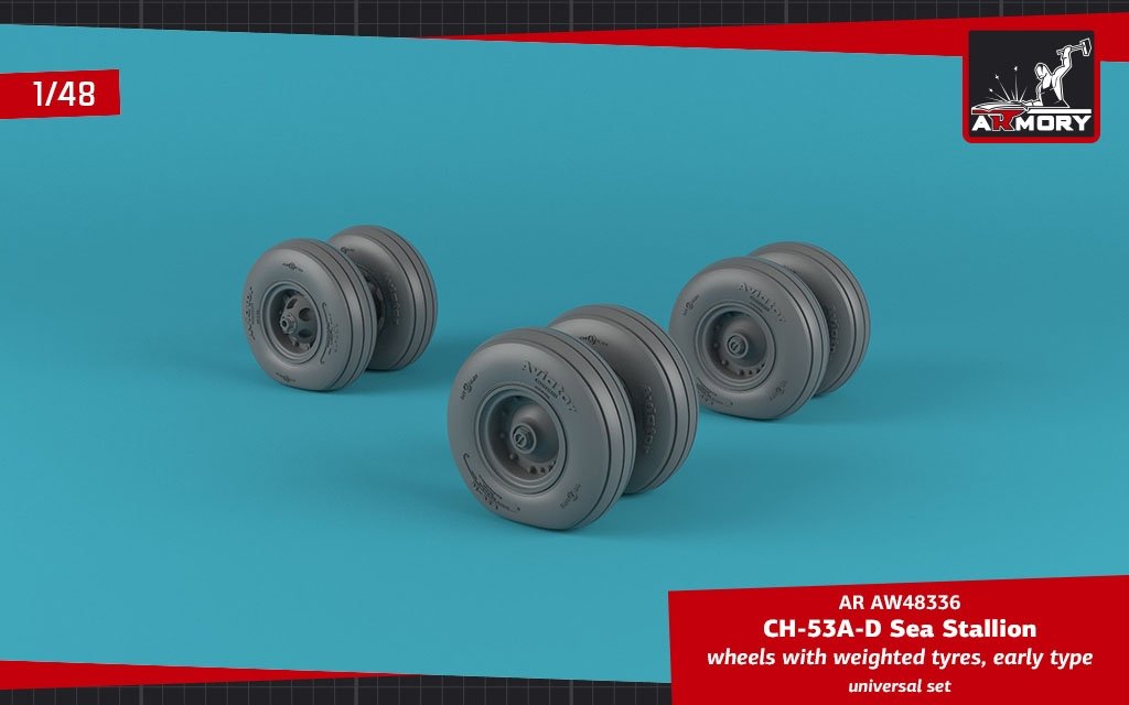 Armory Models AW48336 CH-53 Sea Stallion wheels w/ weighted tires, early 1/48 – imagen 3
