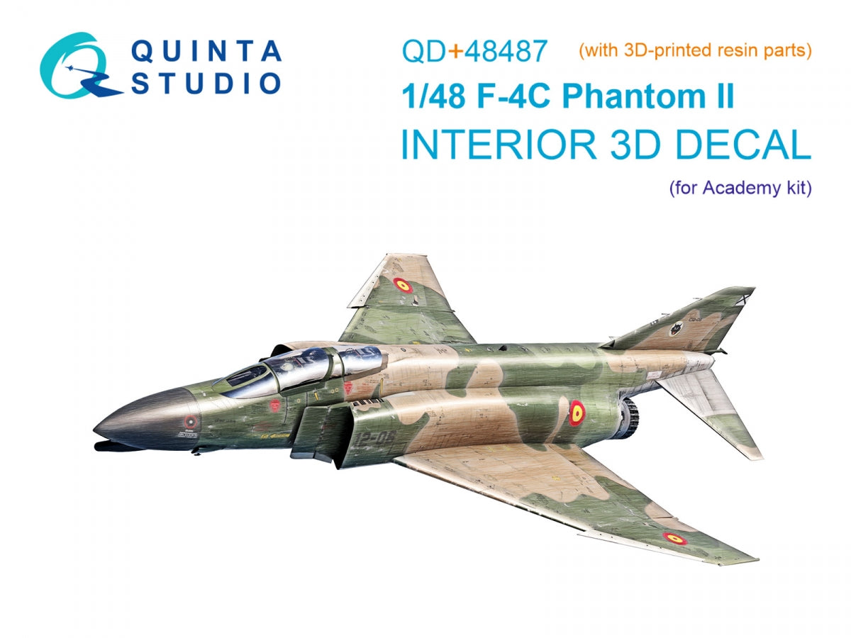 Quinta Studio QD+48487 F-4C Phantom II 3D-Printed &amp;amp; coloured Interior on decal paper (Academy) (with 3D-printed resin parts) 1/48
