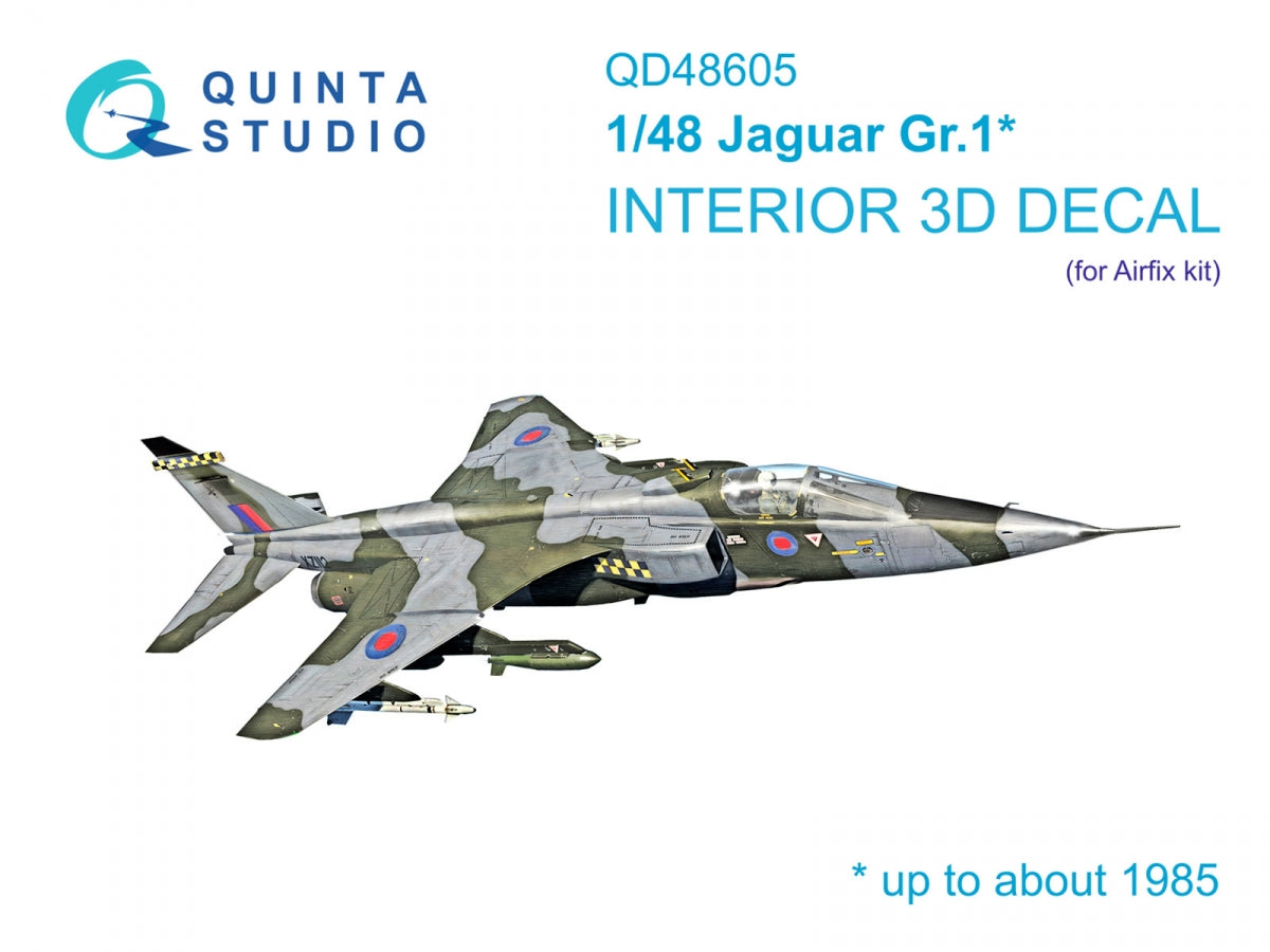 Quinta Studio QD48605 Jaguar Gr.1 3D-Printed &amp;amp; coloured Interior on decal paper (Airfix) 1/48