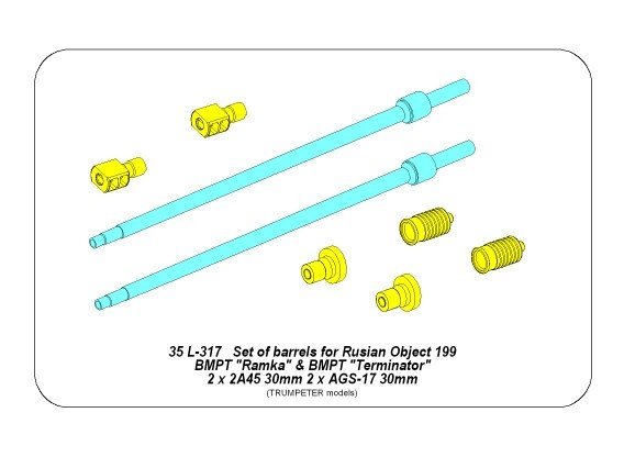 Aber 35L-317 Set of barrels for BMPT Object 199 “Ramka” Terminator 2 x 2A45 mm, 2 x AGS-17 30 mm 1/35 – immagine 4