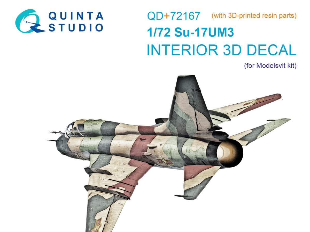Quinta Studio QD+72167 Su-17UM3 3D-Printed &amp;amp; coloured Interior on decal paper (Modelsvit) (with 3D-printed resin part) 1/72
