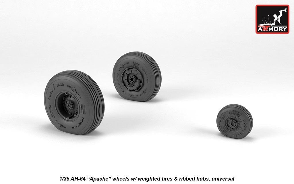Armory Models AW35305 AH-64 Apache wheels w/ weighted tires, ribbed hubs 1/35 – imagen 3