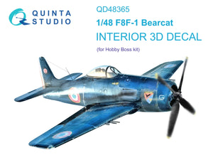 Quinta Studio QD48365 F8F-1 Bearcat 3D-Printed &amp;amp; coloured Interior on decal paper (Hobby Boss) 1/48