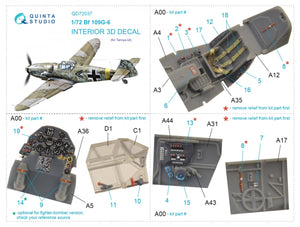 Quinta Studio QD72037 Bf 109 G-6 3D-Printed &amp;amp; coloured Interior on decal paper (Tamiya) 1/72 – immagine 2