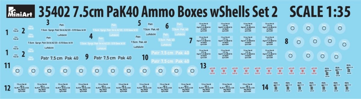 MiniArt 35402 7.5cm PaK40 AMMO BOXES WITH SHELLS SET 2 1/35 – Bild 2