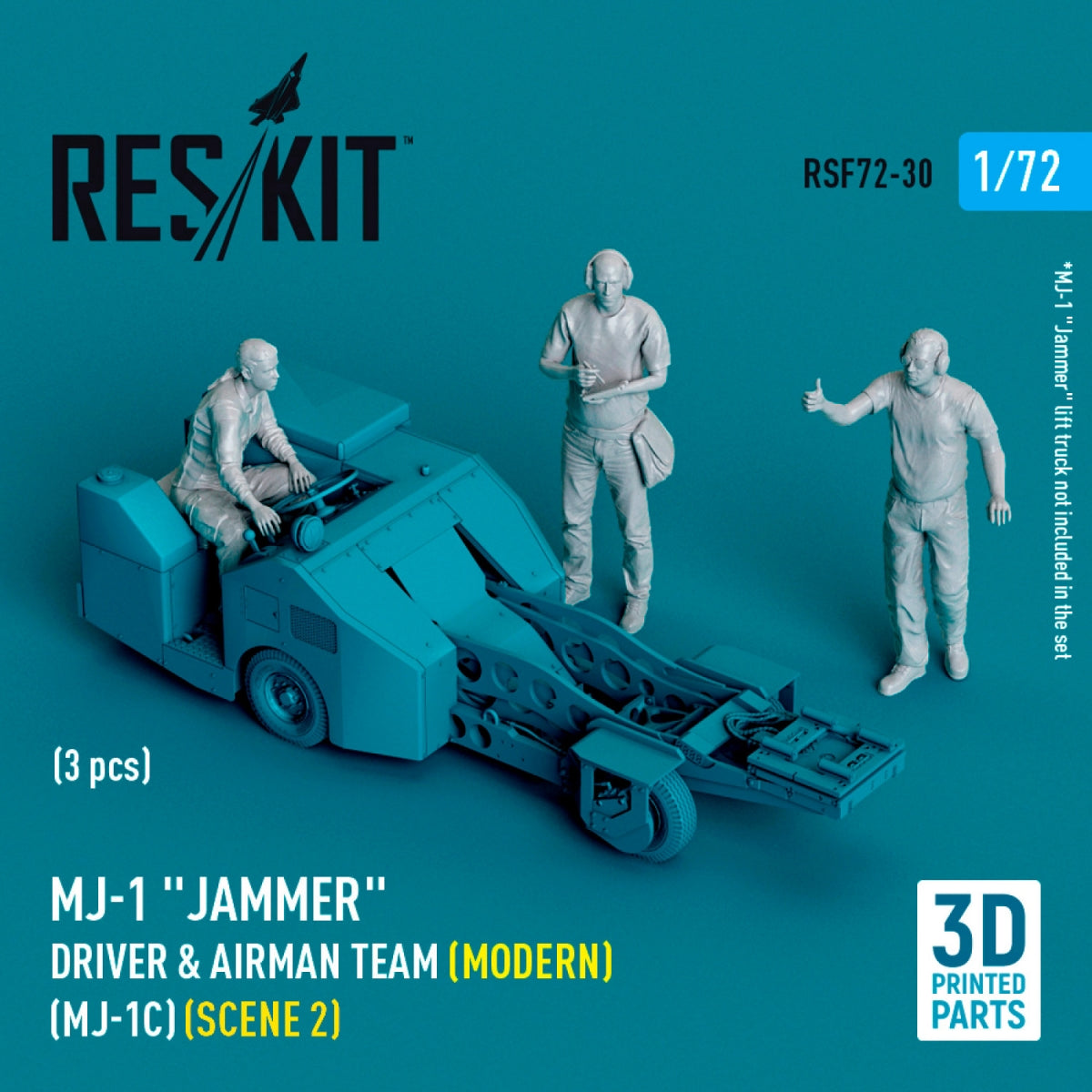 RESKIT RSF72-0035 Aircraft mechanics with Red Top missile (on transport trolley) (EE Lightning, Sea Vixen, Hawker Hunter) (2 pcs) (3D Printed) 1/72
