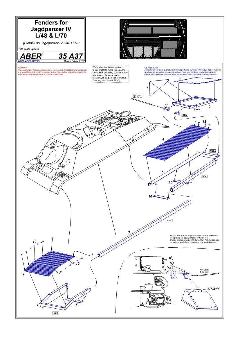 Aber 35A037 Błotniki do Jagdpanzera IV, L/48 i L/70 1/35 – imagen 4