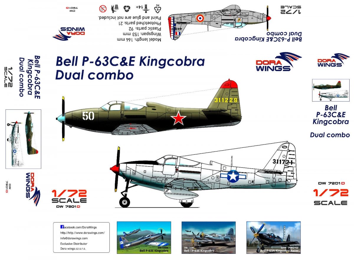 Dora Wings 7201D Bell P-63C&amp;amp;E Kincobra Dual combo 2in1 1/72 – immagine 2