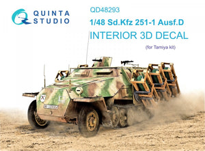 Quinta Studio QD48293 Sd.Kfz 251/1 Ausf.D 3D-Printed &amp;amp; coloured Interior on decal paper (Tamiya) 1/48