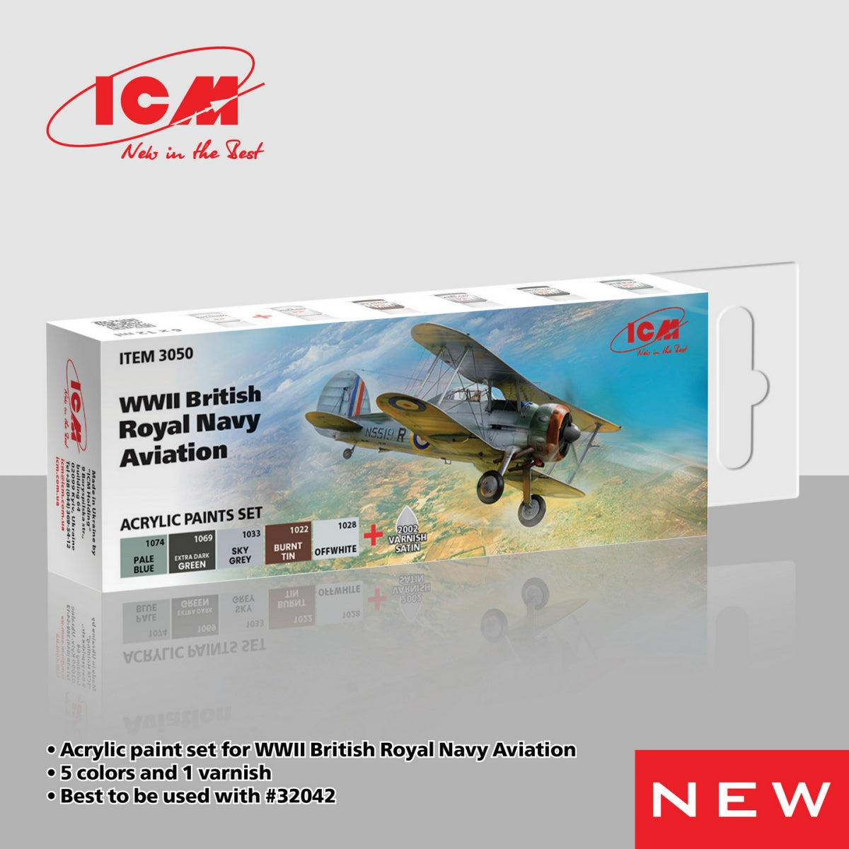 Coffret de 6 peintures acryliques ICM 3050 pour l&amp;#39;aviation de la Royal Navy britannique pendant la Seconde Guerre mondiale (12 ml).