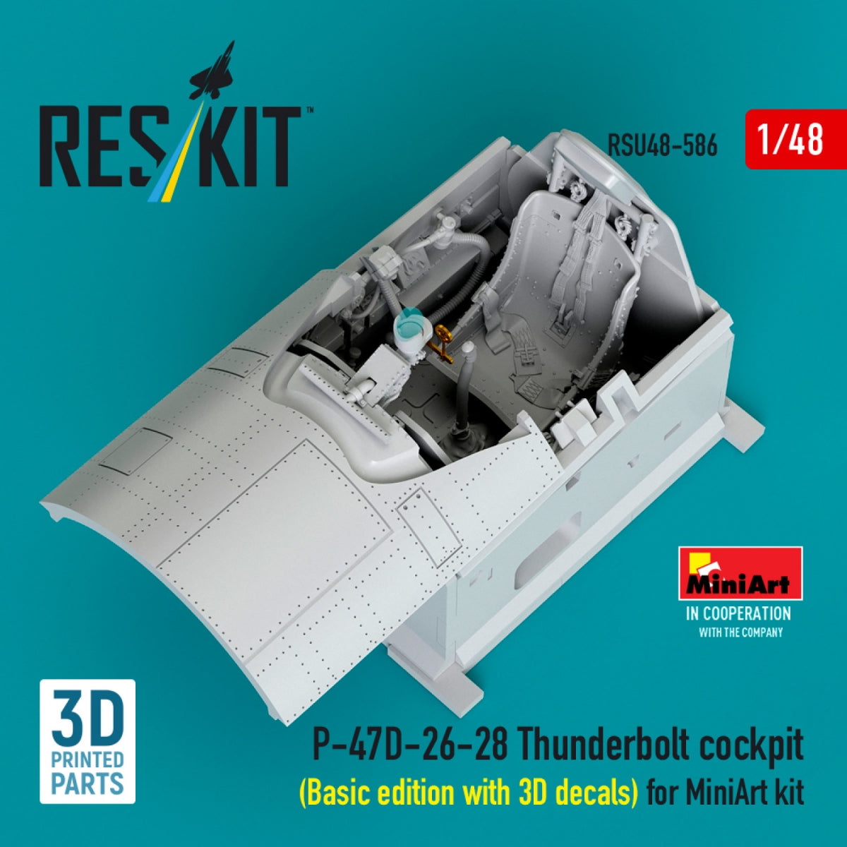 RESKIT RSU48-0586 P-47D-26-28 Thunderbolt cockpit (Basic edition with 3D decals) for MiniArt kit (3D Printed) 1/48
