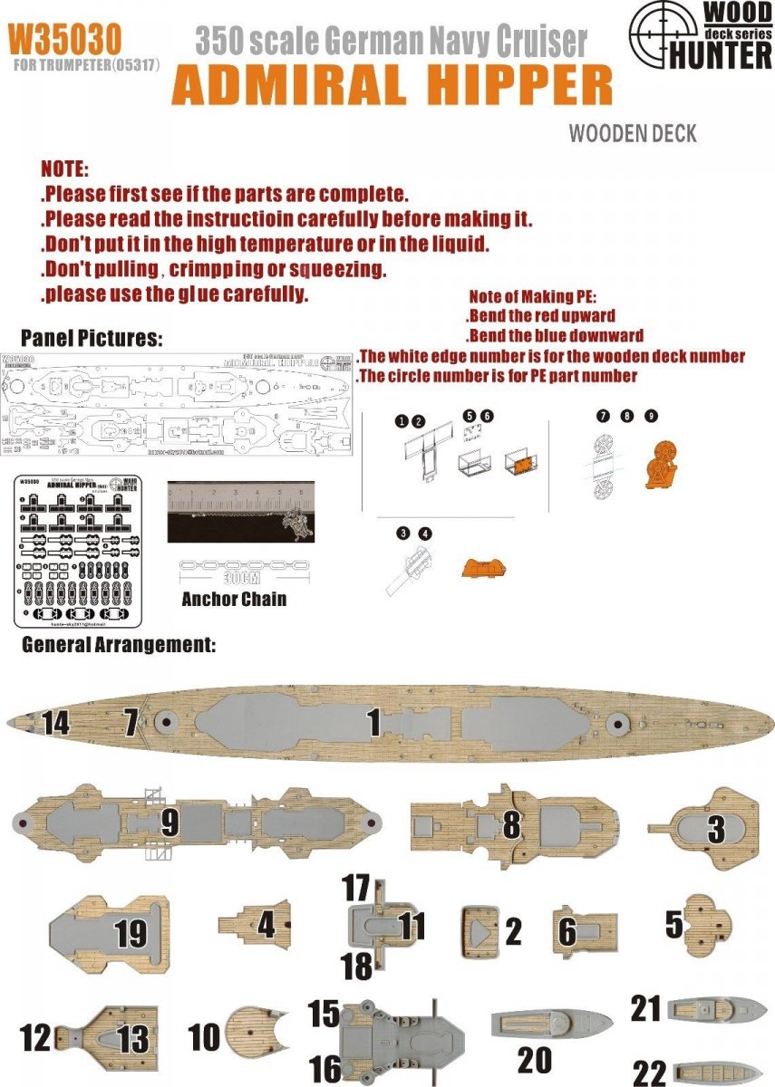 Wood Hunter W35030 Wood deck German Admiral Hipper for Trumpeter 1/350