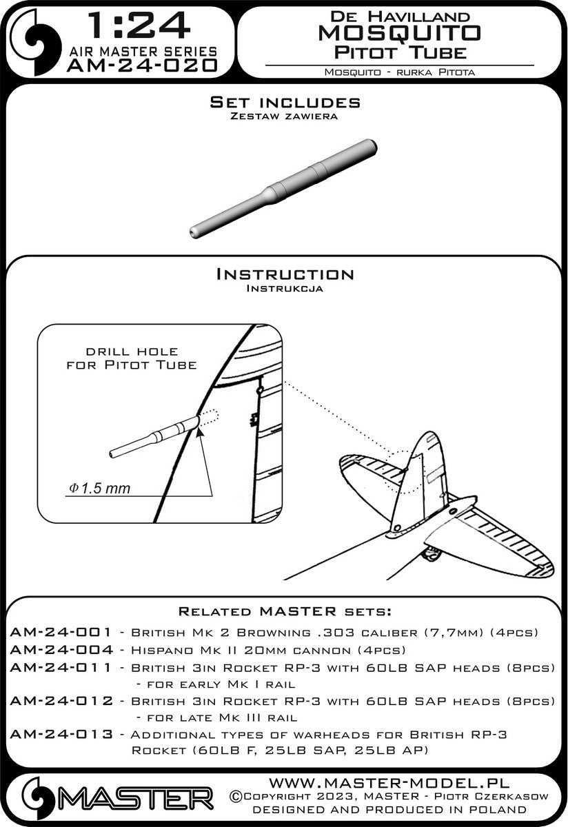 Master AM-24-020 De Havilland Mosquito - Rurka Pitota 1/24 – imagen 3