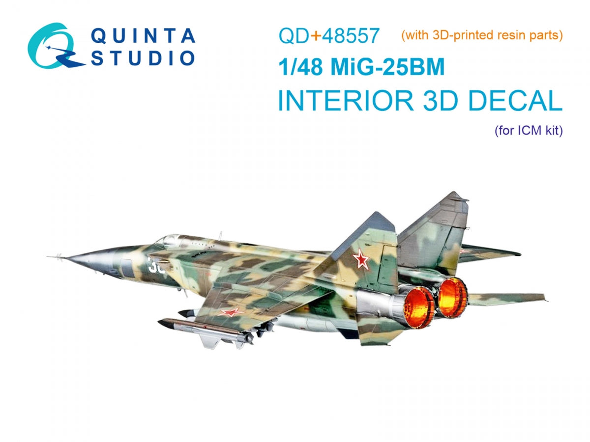 Quinta Studio QD+48557 MiG-25BM 3D-Printed & coloured Interior on decal paper (ICM) (with 3D-printed resin parts) 1/48
