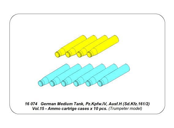 Aber 16074 German Medium Tank Pz.Kpfw. IV, Ausf.H (Sd.Kfz. 161/2) Vol.15 - Ammo cartrige cases x 10 pcs. 1/16 – immagine 4