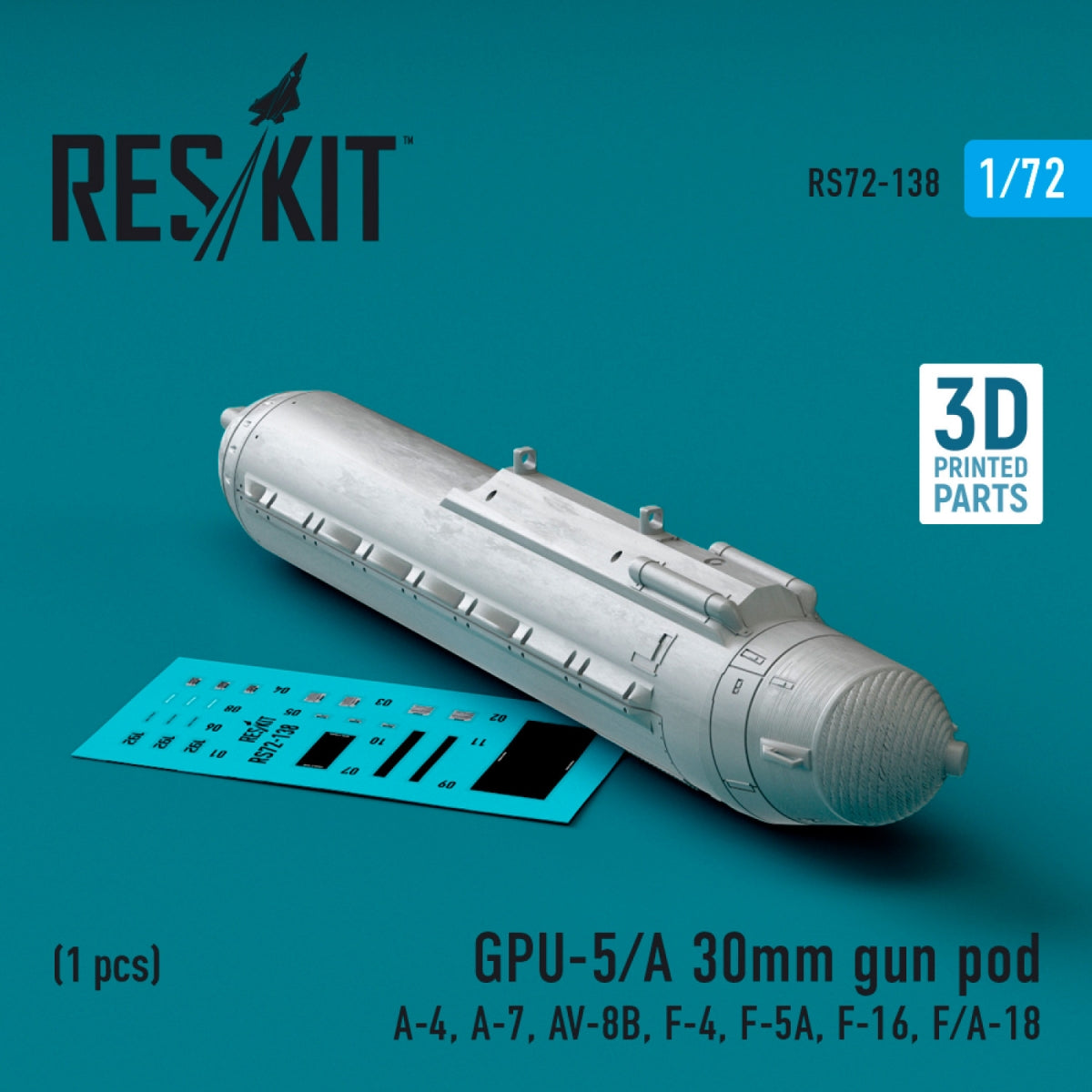 RESKIT RS72-0138 GPU-5/A 30mm gun pod (1 pcs) (3D Printed) 1/72 – immagine 2