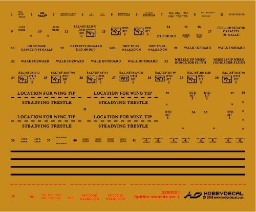 HobbyDecal ST32005V1 Pochoirs Spitfire ver 1 1/32