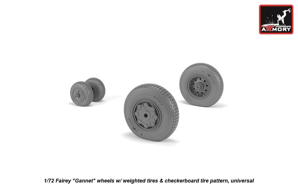 Armory Models AW72413 Fairey Gannet late type wheels w/ weighted tires of checkerboard tire pattern 1/72 – immagine 3