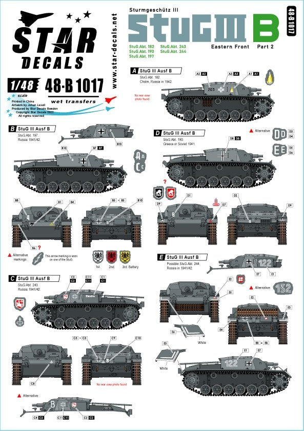 Star Decals 48-B1017 StuG III B 1941-42 # 2. Sturmgeschutz III Ausf B. Front de l&amp;#39;Est 1/48