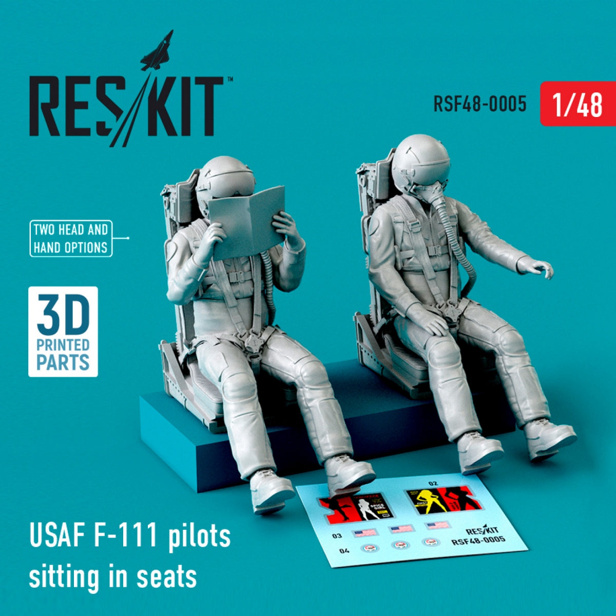 RESKIT RSF48-0005 USAF F-111 PILOTS SITTING IN SEATS (2 PCS) (3D PRINTED) 1/48