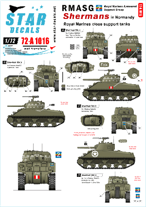 Star Decals 72-A1016 RMASG Sherman. Royal Marines Support tanks in Narmandie 1/72