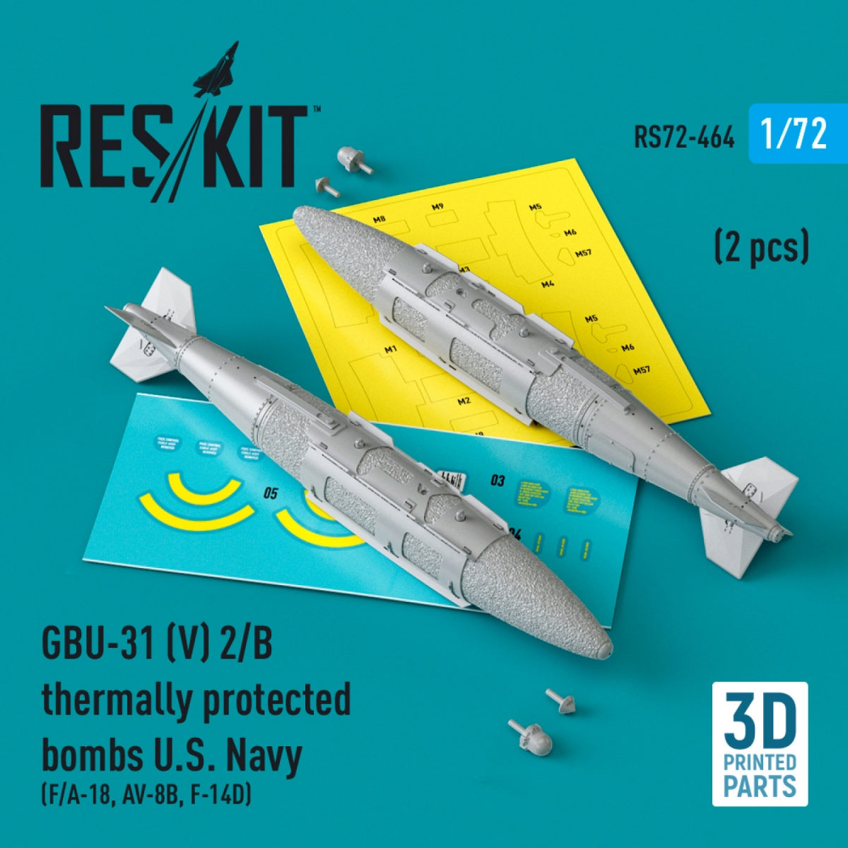 RESKIT RS72-0464 GBU-31 (V) 2/B thermally protected bombs U.S. Navy (2 pcs) (3D Printed) 1/72