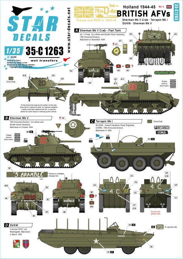 Star Decals 35-C1263 Véhicules blindés britanniques en Hollande 1944-45 # 1 1/35