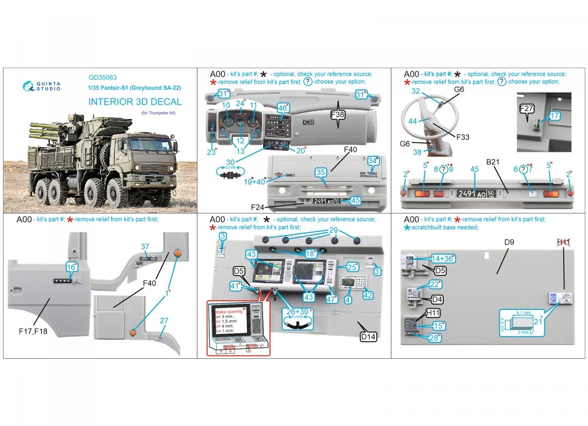 Quinta Studio QD35063 Pantsir-S1 (SA-22 Greyhound) 3D-Printed &amp;amp; colored Interior on decal paper (Trumpeter) 1/35 – image 7