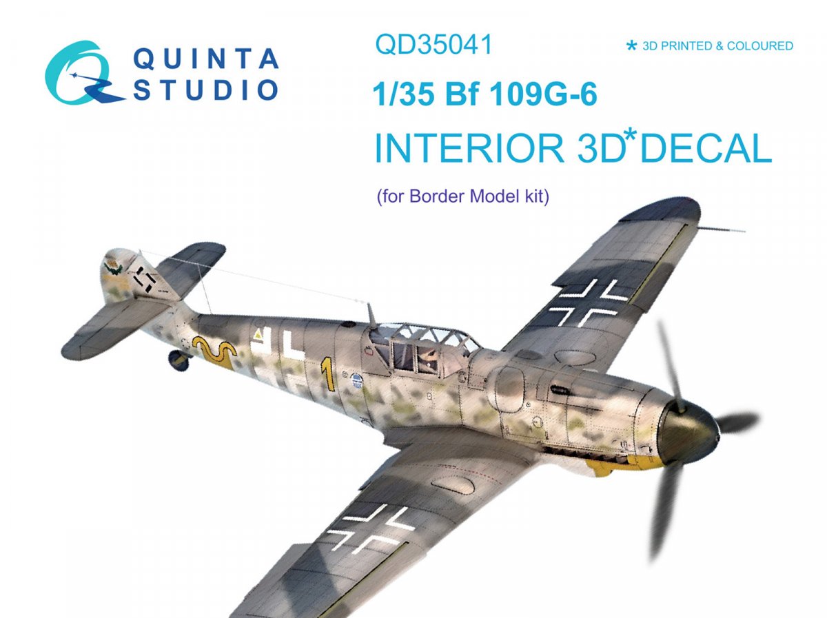 Intérieur imprimé en 3D et coloré sur papier décalcomanie Quinta Studio QD35041 Bf 109G-6 (pour maquette Border Model) 1/35