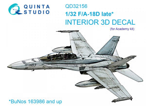 Quinta Studio QD32156 F/A-18D late 3D-Printed &amp;amp; coloured Interior on decal paper (Academy) 1/32