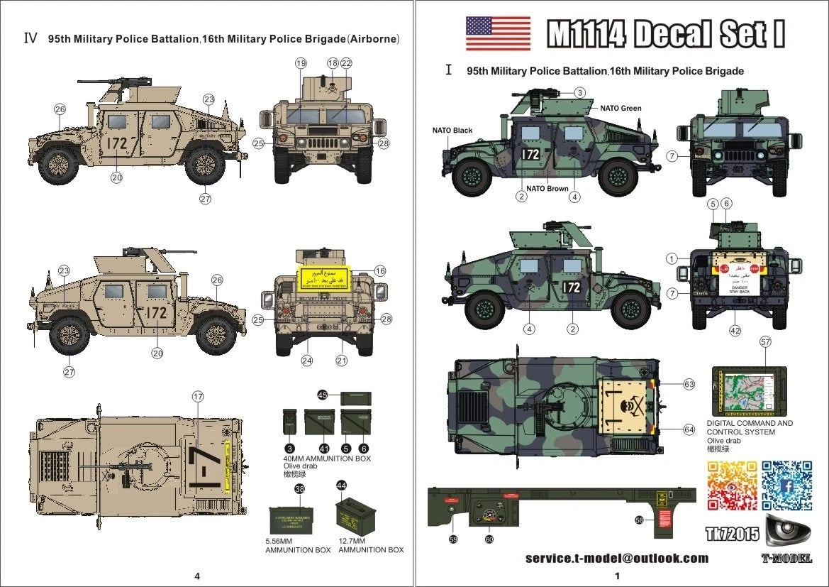 T-Model TK72015 M1114 HMMWV - Decal Set No.1 1/72 – imagen 2