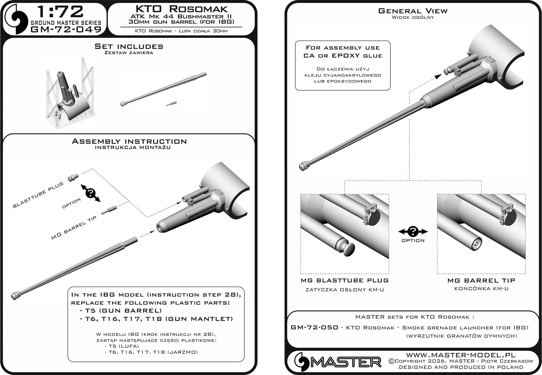 Master GM-72-049 KTO Rosomak - lufa działa 30mm ATK Mk 44 (Bushmaster II) wraz z żywicznym jarzmem (do modelu IBG) 1/72 – zdjęcie 4
