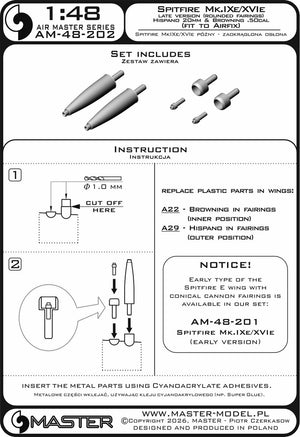 Master AM-48-202 Spitfire Mk.IXe/XVIe późna wersja - zaokrąglona osłona luf działek Hispano 20mm oraz km Browning .50cal w osłonie (do modelu Airfix) 1/48 – image 6
