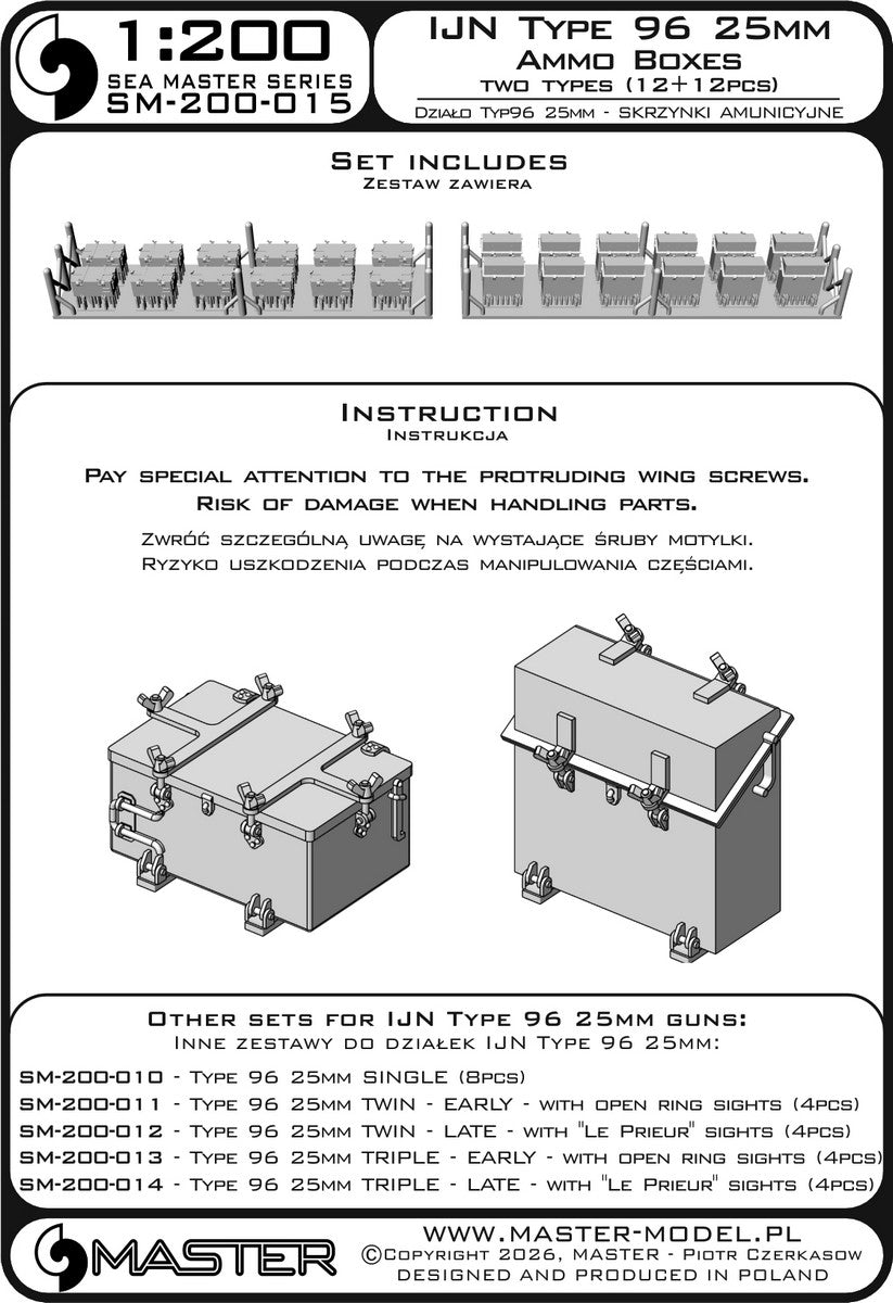 Master SM-200-015 IJN Type 96 25mm - Skrzynki amunicyjne - dwa typy (12+12 szt.) 1/200 – immagine 7