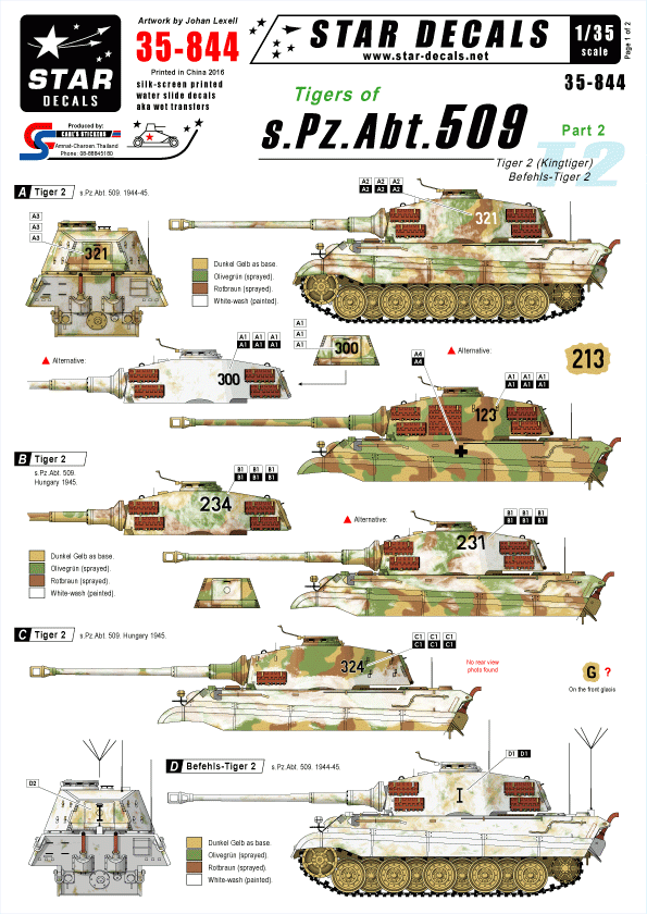 Star Decals 35-844 Tigres du s.Pz.Abt. 509 n° 2 1/35