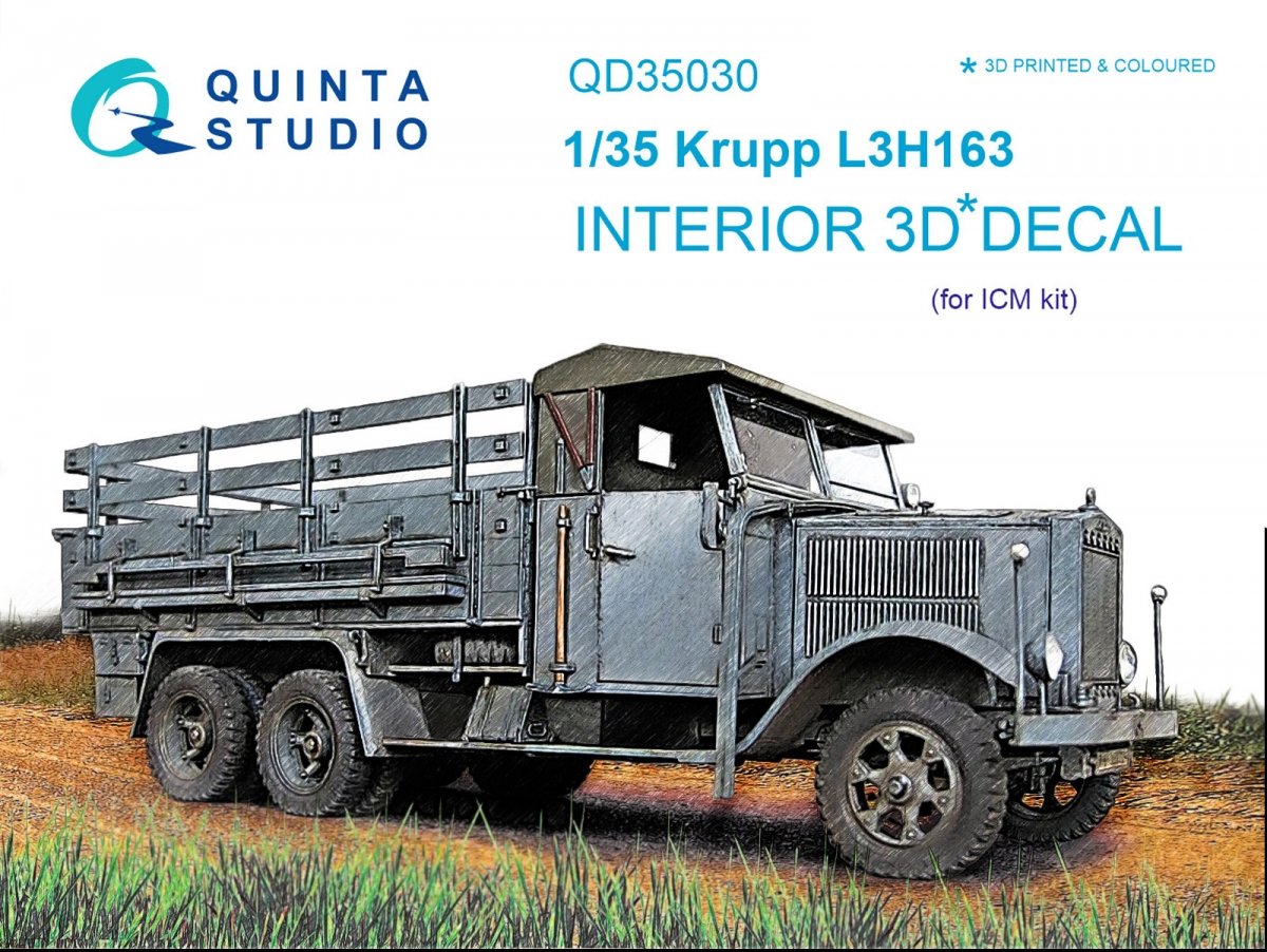 Intérieur imprimé en 3D et coloré sur papier décalcomanie Quinta Studio QD35030 Krupp L3H163 (pour kit ICM) 1/35
