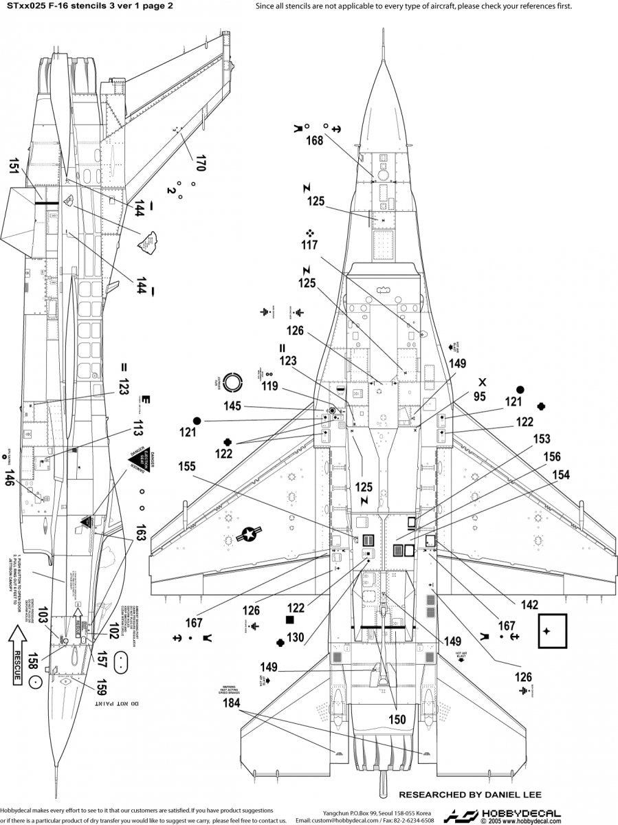 HobbyDecal ST32025V1 Pochoirs F-16 3 ver 1 1/32 pour kit Academy – image 4