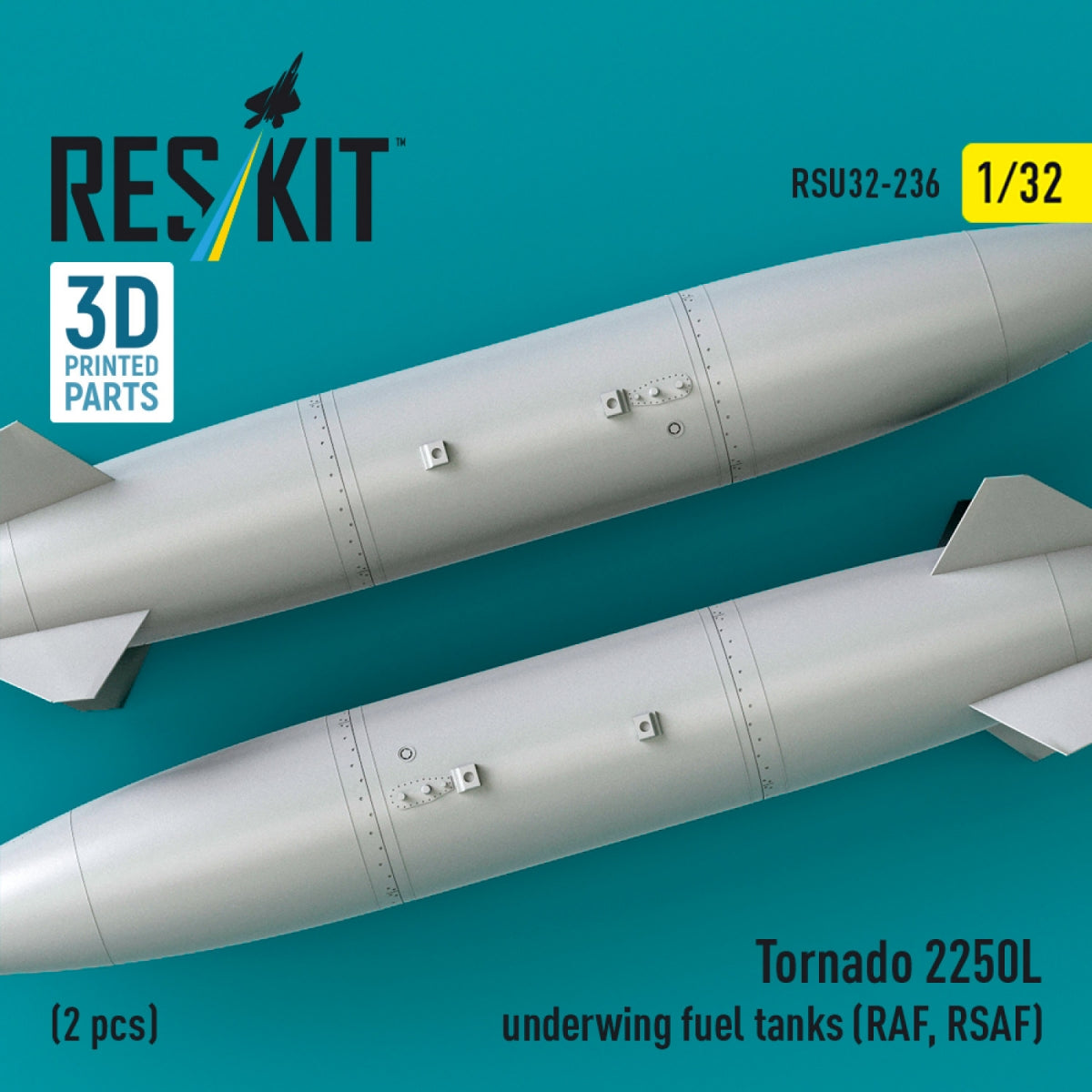 RESKIT RSU32-0236 Tornado 2250L underwing fuel tanks (RAF, RSAF) (2 pcs) (3D Printed) 1/32