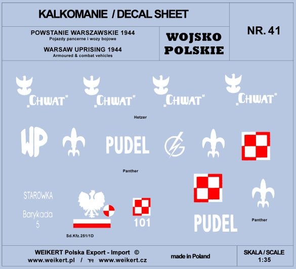 Weikert Decals DEC241 Warsaw Uprising 1944 - Armored Vehicles; Combat Vehicles 1/35