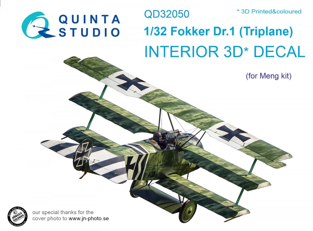 Intérieur imprimé en 3D et coloré sur papier décalcomanie Quinta Studio QD32050 pour Fokker Dr.1 (pour maquette Meng) à l'échelle 1/32