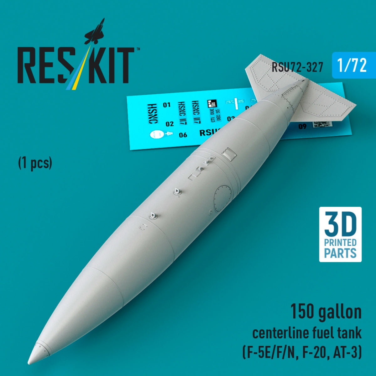 RESKIT RSU72-0327 150 gallon centerline fuel tank (F-5E/F/N, F-20, AT-3) (1 pcs) (3D Printed) 1/72