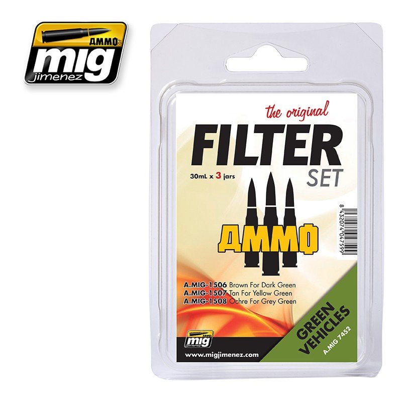 Kit de filtres AMMO of Mig Jimenez 7452 pour véhicules verts 3 x 30 ml
