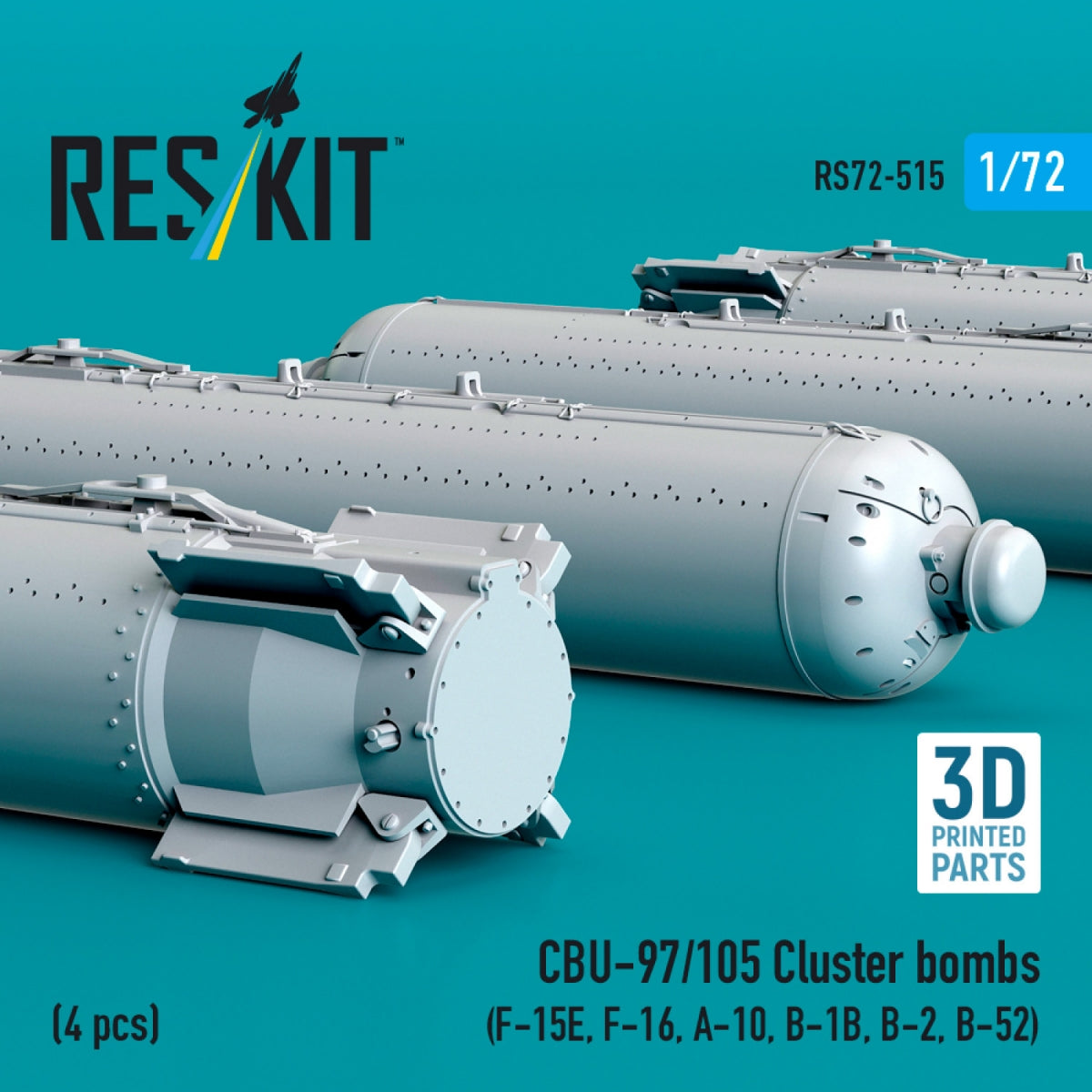 RESKIT RS72-0515 Bombes à fragmentation CBU-89A GATOR (4 pièces) (Impression 3D) 1/72 – image 3